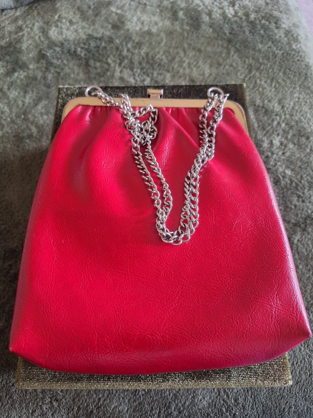 Red Vintage Evening Bag with Goldtone Frame